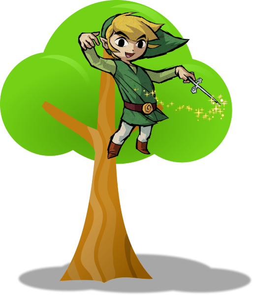 A tree with Link from The Legend of Zelda on it.